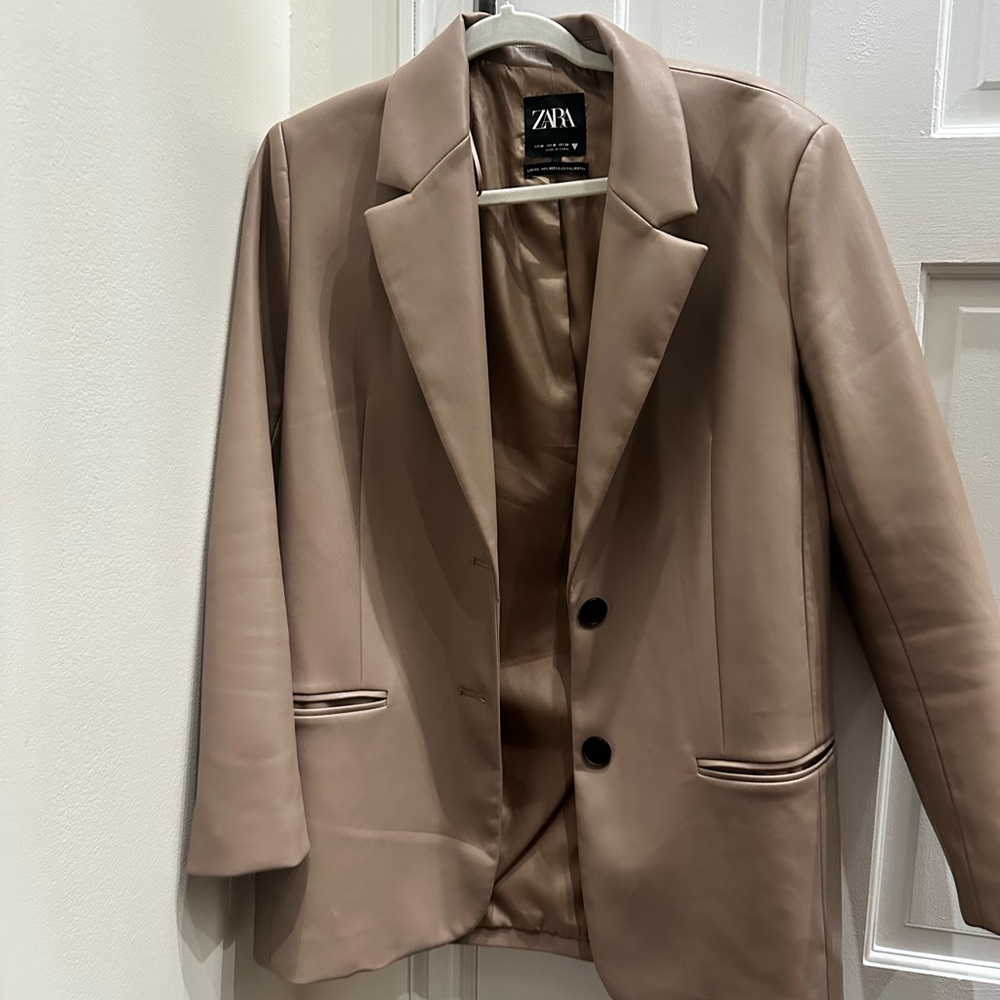 Zara Beige Leather Blazer